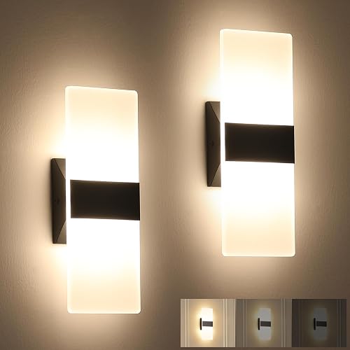 Joosenhouse Modern Dimmable LED Wall Sconce Set of 2, 11.4in Black Hardwired Light Fixture, 3000K Warm White Wall Lamp for Bedroom, Hallway