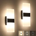 Joosenhouse Modern Dimmable LED Wall Sconce Set of 2, 11.4in Black Hardwired Light Fixture, 3000K Warm White Wall Lamp for Bedroom, Hallway