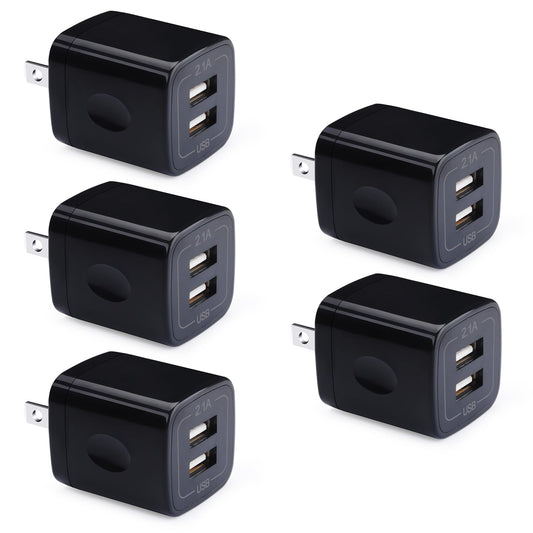 USB Wall Plug,GiGreen 2.1A Dual Port USB Power Block Quick Charger Plug Cubes 5 Pack Compatible iPhone 17 Pro Max/Air/16/15/14/13/12/11,Samsung Galaxy