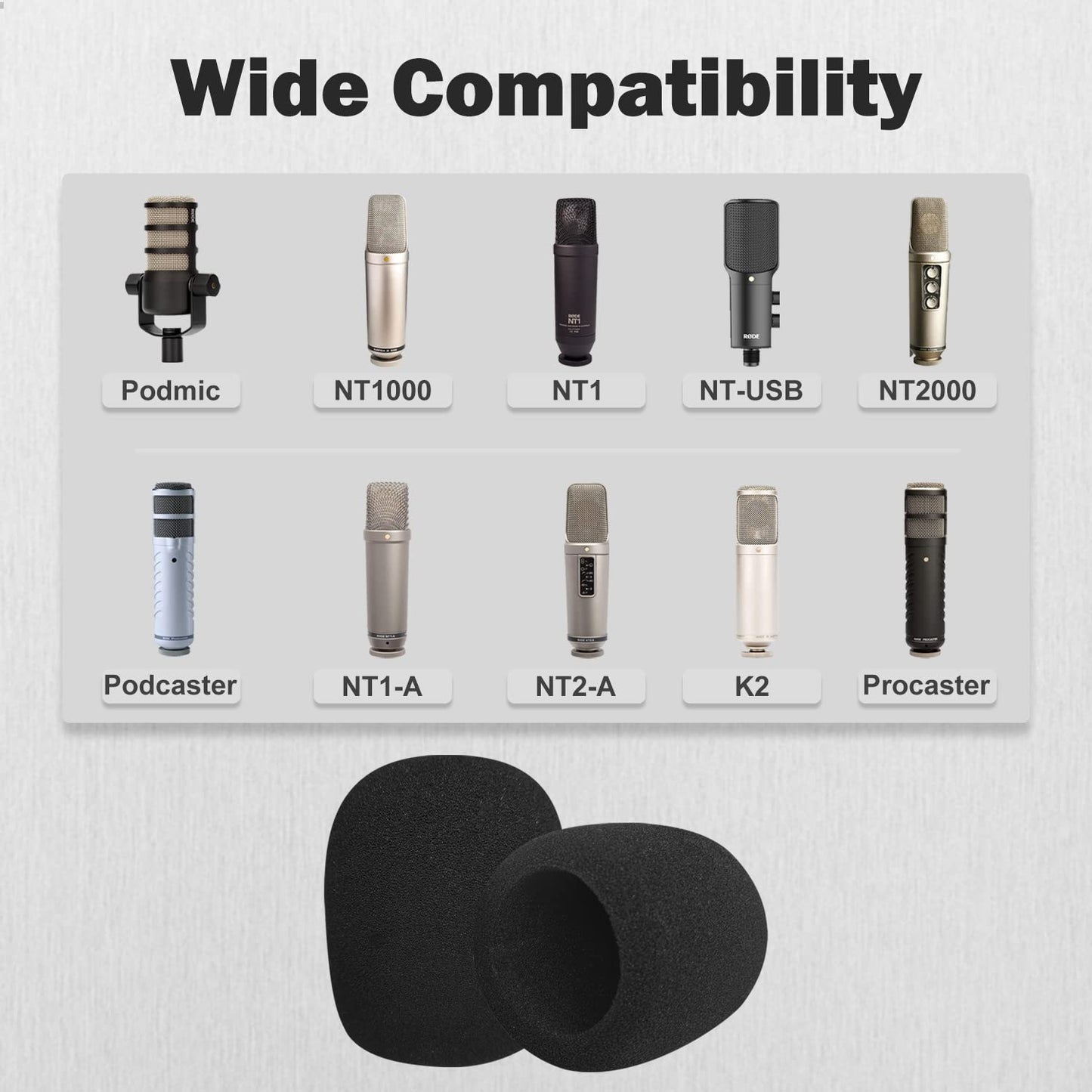 Boseen Pop Filter Foam Mic Cover Compatible with Rode PodMic NT1-A NT-USB NT2-A Procaster Podcaster Microphones Effectively Reduce Noise (2 Packs)