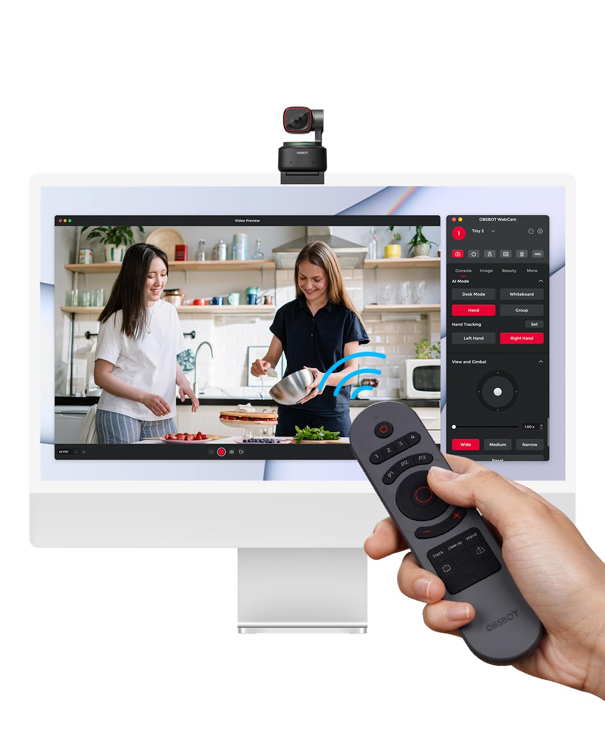 OBSBOT Tiny 2 Remote Control, Smart Remote for Tiny 2/Tiny 2 Lite/Tiny 4K/1080P Webcam, Wireless Connection via USB Receiver, Combination of Remote