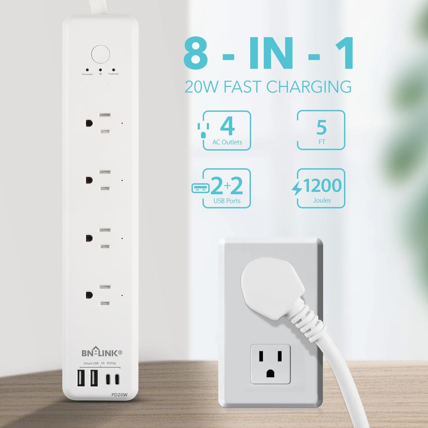BN LINK Smart Plug Power Strip?Surge Protector with 4 Individually Controlled Smart Outlets, 4 USBs (incl. 20W USB-C), Compatible with Alexa