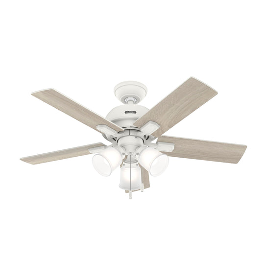Hunter Fan 44 inch White Indoor Ceiling Fan with Lights and Pull Chain for Bedroom, Living Room/Family Room, Dining Room, Kitchen, Office (Renewed)