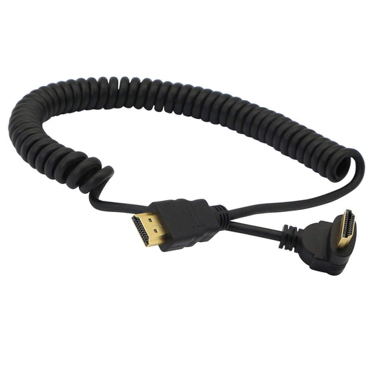 PNGKNYOCN Right Angle HDMI Coiled Cable, 270 Degree Upward Angle Male to Male Spring Spiral Cable for Camera, Monitor