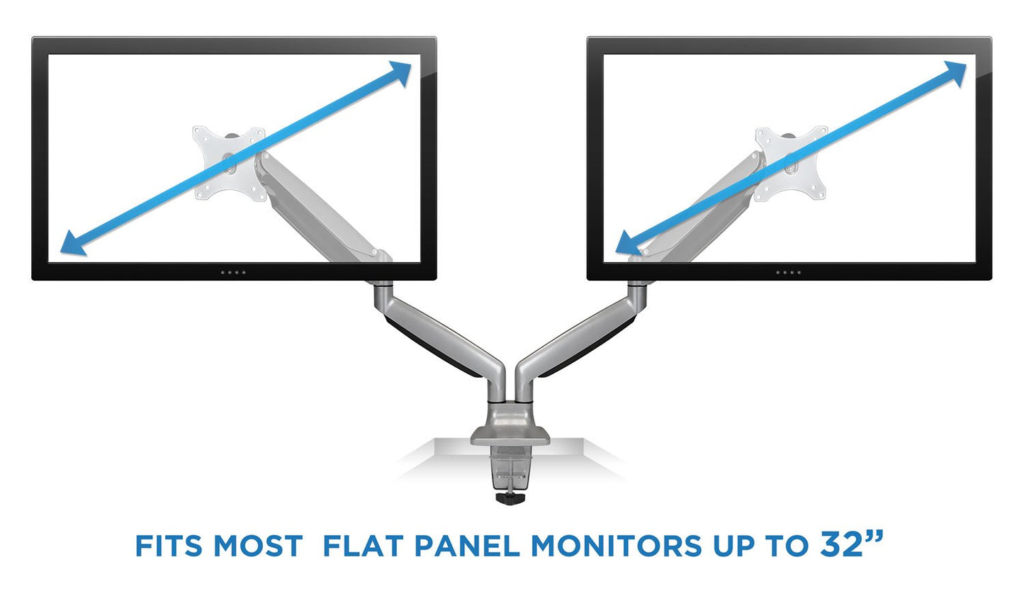 Mount-It! (MI-1772) Dual Monitor Arm Mount Desk Stand Two Articulating Gas Spring Height Adjustable Arms | Fits Up To 32" VESA 75 100 Compatible