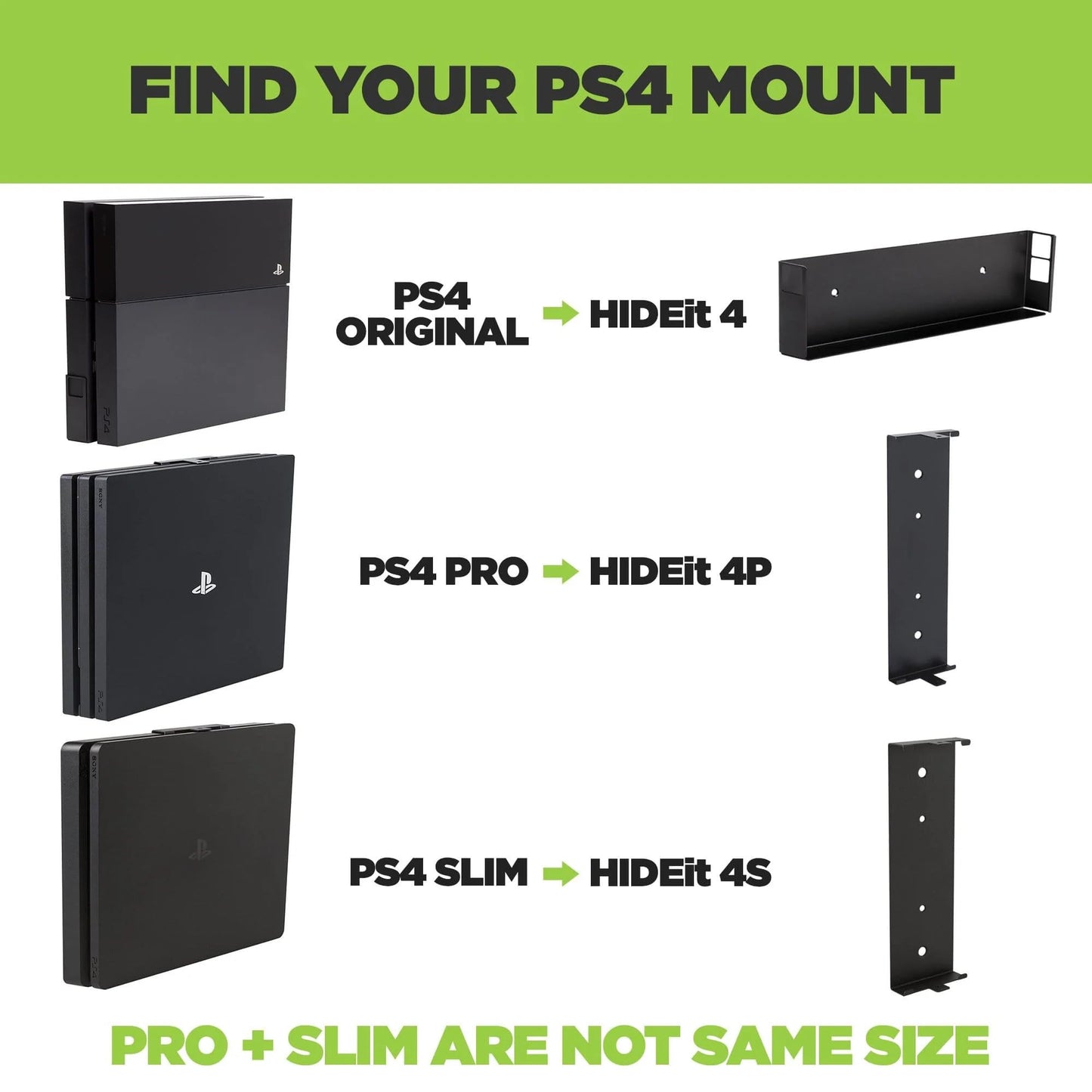 HIDEit 4 Mount (Black) - Original PS4 Wall Mount - Made in the USA