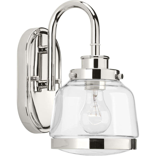 Progress Lighting P300080-104 Judson Collection Clear Glass Farmhouse Bath Vanity Light, 1-Light, Polished Nickel