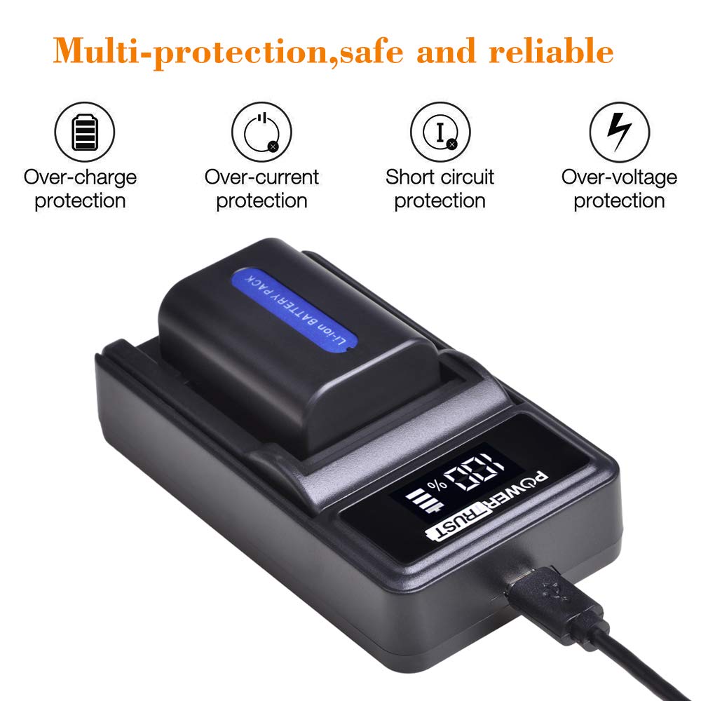 PowerTrust 1X Battery NP-FH50 FH50 and LED USB Charger for Sony NP-FH50 NP-FH40 NP-FH30 DSLR-A230 DSLR-A330 DSLR-A290 DSLR-A380 DSLR-A390 DSC-HX1