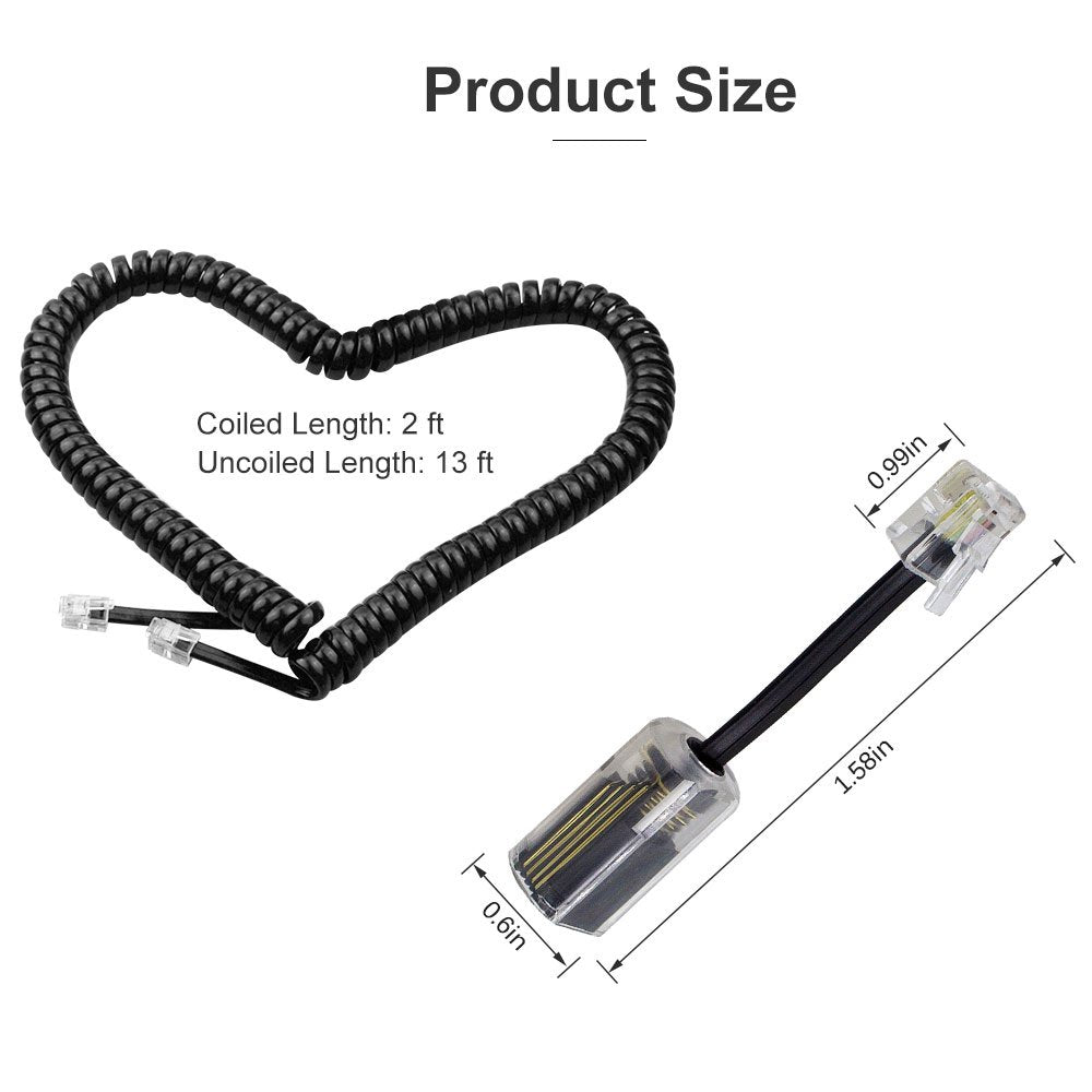 Telephone Cord Detangler,LOVK 2 Pack 13Ft Uncoiled / 2Ft Coiled Telephone Handset Cord with 2 Pack 360 Degree Rotating Landline Cable Detangler Swivel