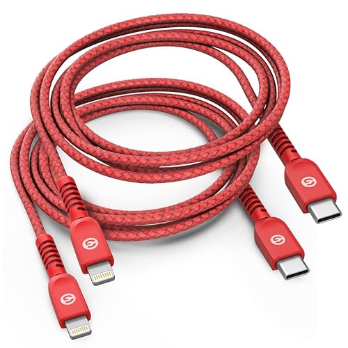 GALVANOX Braided Nylon Lightning to USB C Cable [2 Pack] 5 FT Apple MFi Certified Fast Charging iPhone Charger for iPhone 11/12/13/14 Pro Max (Red)