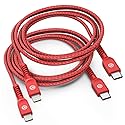 GALVANOX Braided Nylon Lightning to USB C Cable [2 Pack] 5 FT Apple MFi Certified Fast Charging iPhone Charger for iPhone 11/12/13/14 Pro Max (Red)