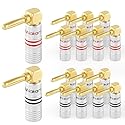 Nakamichi Excel Series 24k Gold Plated Right Angle Banana Plug 12-18 AWG Gauge Size 4mm for Speakers Amplifier Hi-Fi AV Stereo Home Theatre Audio Wire