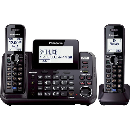 Panasonic Cordless Phone System, 2 Line with 2 Handsets - Answering Machine, Link2Cell, 3-Way Conference, Call Block, Long Range DECT 6.0, Bluetooth