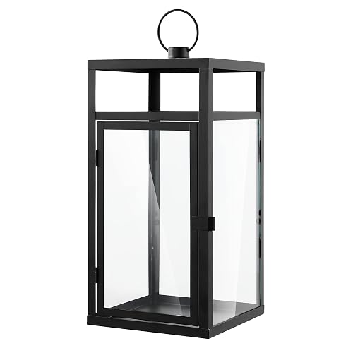 SAFAVIEH Lighting Collection Fraleigh Black/Clear Glass Decorative Outdoor Lantern