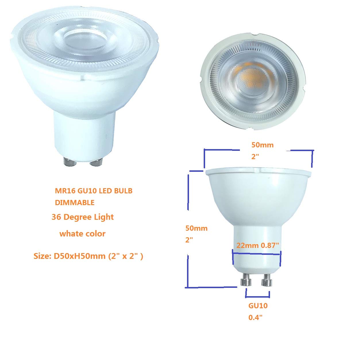 QLEE Gu10 Led Bulb Dimmable Mr16 Par16 Led Light Bulb 6.5w Ac 120 V 3000k Warm White 90% Energy Saving 650lm (Halogen 50-Watt Equivalent) 38 Degree
