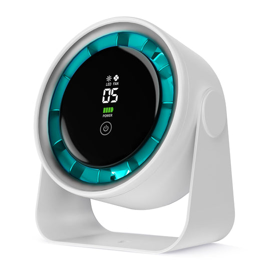 2025 Desk Fan, Turbo Table Cooling Fan for Bedroom, 5 Speeds Digital Display, 30dB Ultra Quiet, 360° Adjustable Tilt, 5.9", Rechargeable, Wall
