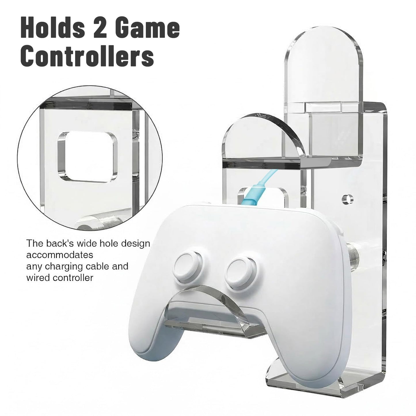 NiHome Clear Acrylic Game Controller Wall Hanger Stand, Dual Gamepad Controller & Headphone Hanger Holder for Xbox PS5 PS4 PS3 Switch, Wall Mount