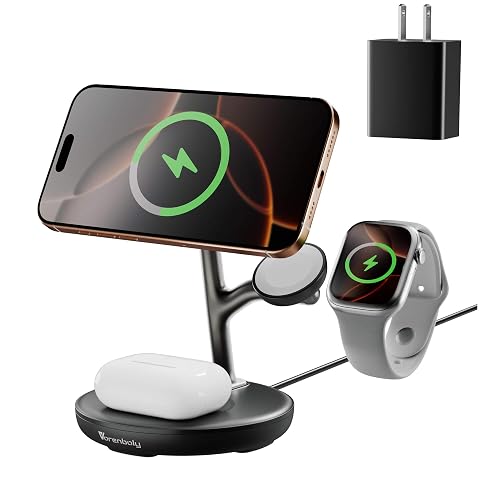 3 in 1 Charging Station for Apple,Fast Magnetic Wireless Charger for Multiple Devices iPhone 16/15/14/13/12,for Airpods and Apple Watch Magsafe