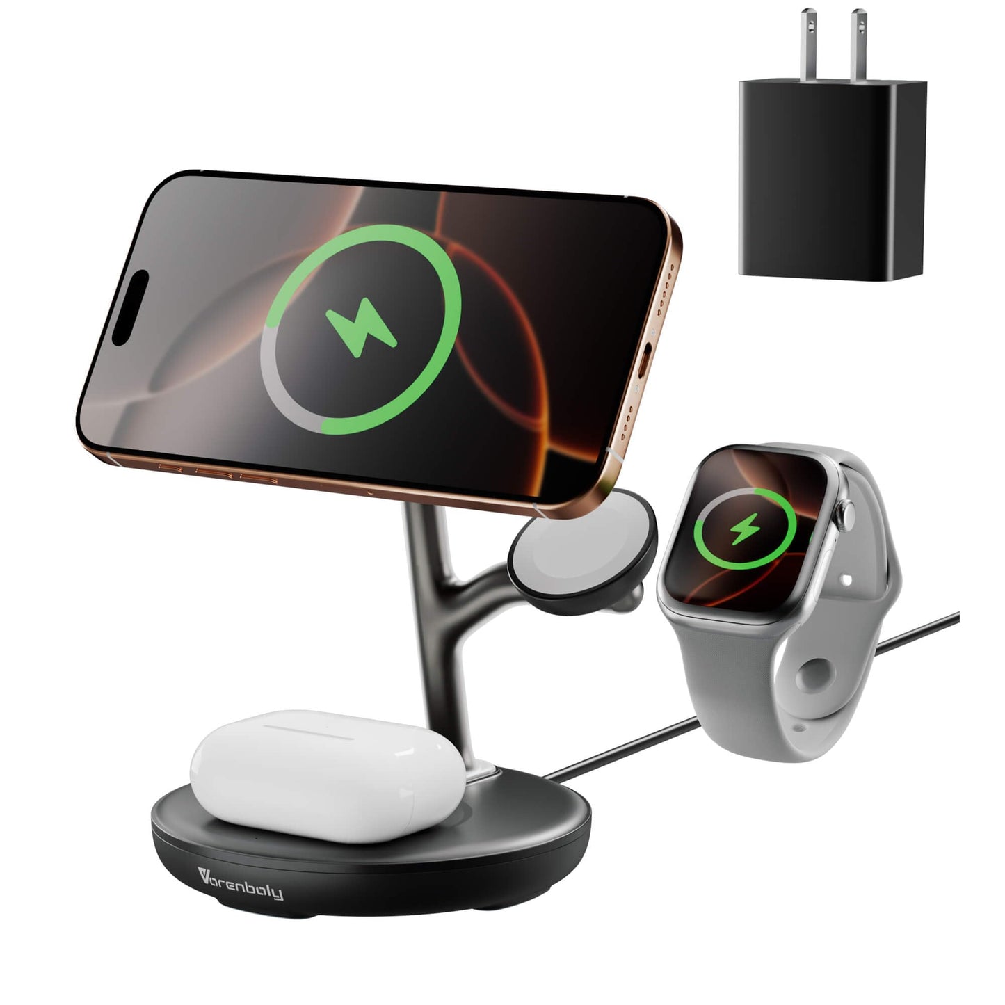 3 in 1 Charging Station for Apple,Fast Magnetic Wireless Charger for Multiple Devices iPhone 16/15/14/13/12,for Airpods and Apple Watch Magsafe
