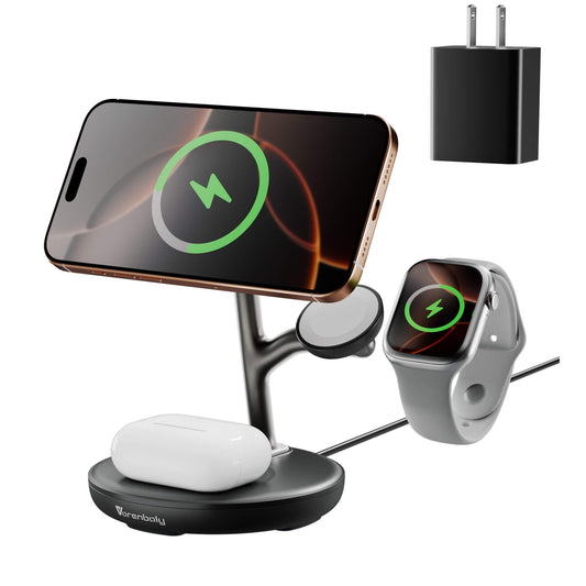3 in 1 Charging Station for Apple,Fast Magnetic Wireless Charger for Multiple Devices iPhone 16/15/14/13/12,for Airpods and Apple Watch Magsafe