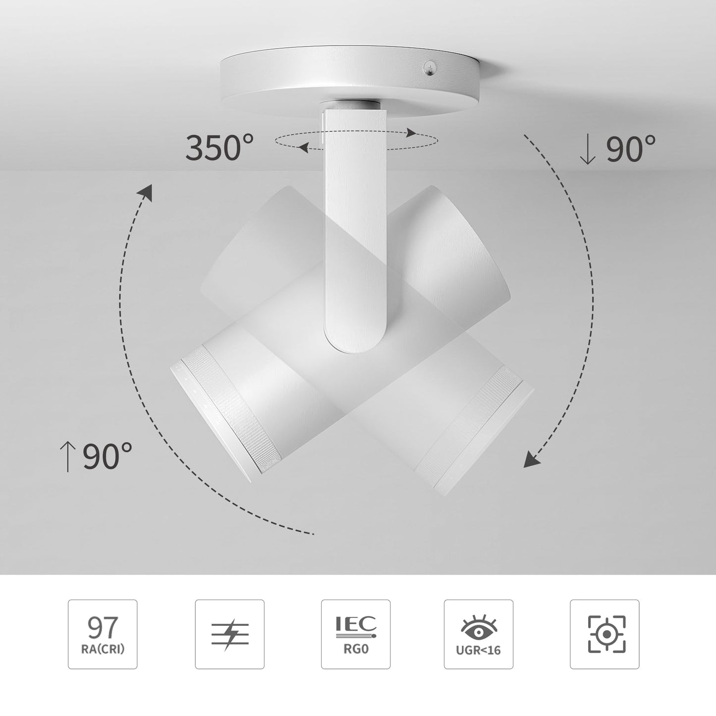 Aisilan 12W LED Zoomable Ceiling Spotlight, Dimmable Surface Mount Adjustable 10°-55° Beam, CRI97 3000K Warm White, Flicker-Free Accent Light