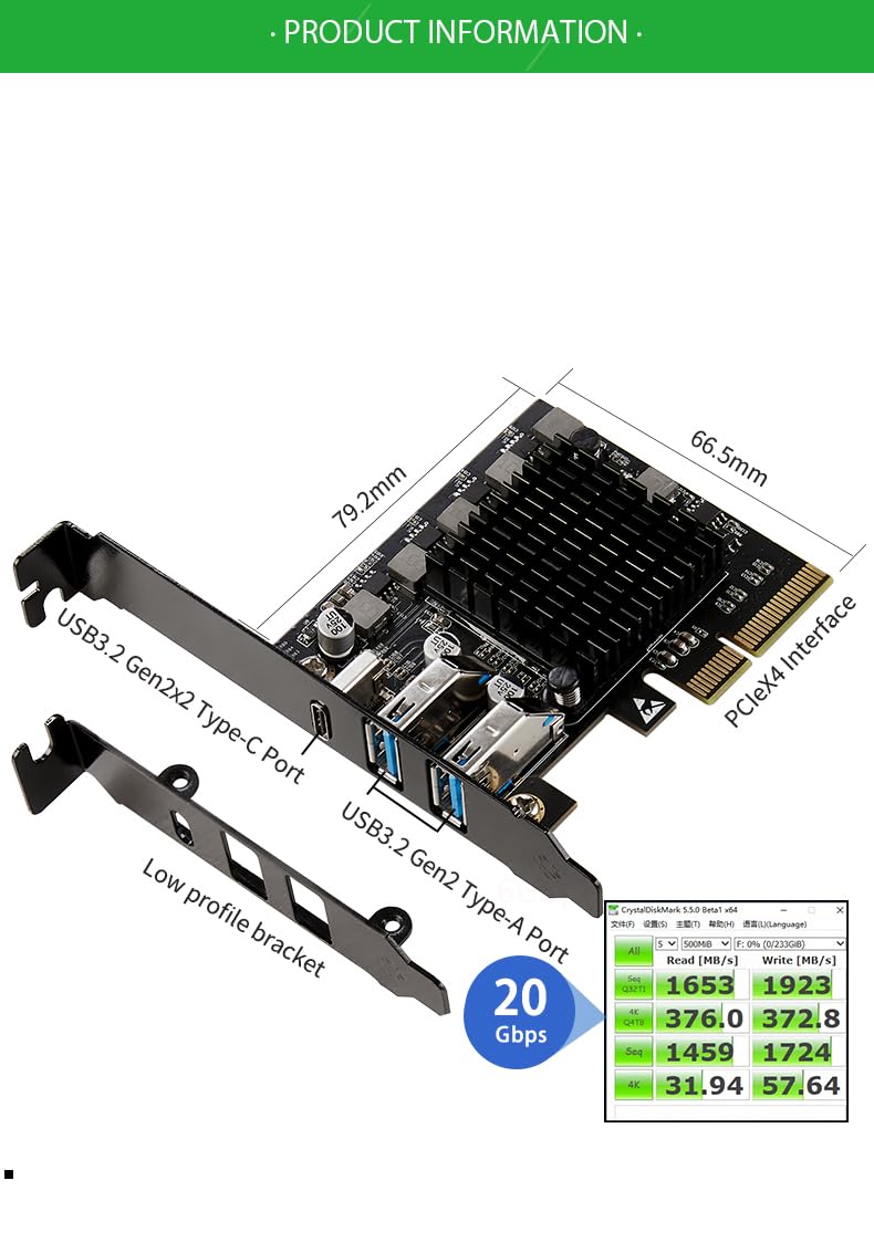 2 Port USB Type A 3.2 and Single Port USB-C 3.2 Gen 2x2 PCI-e Gen 3 x4 Expansion Card