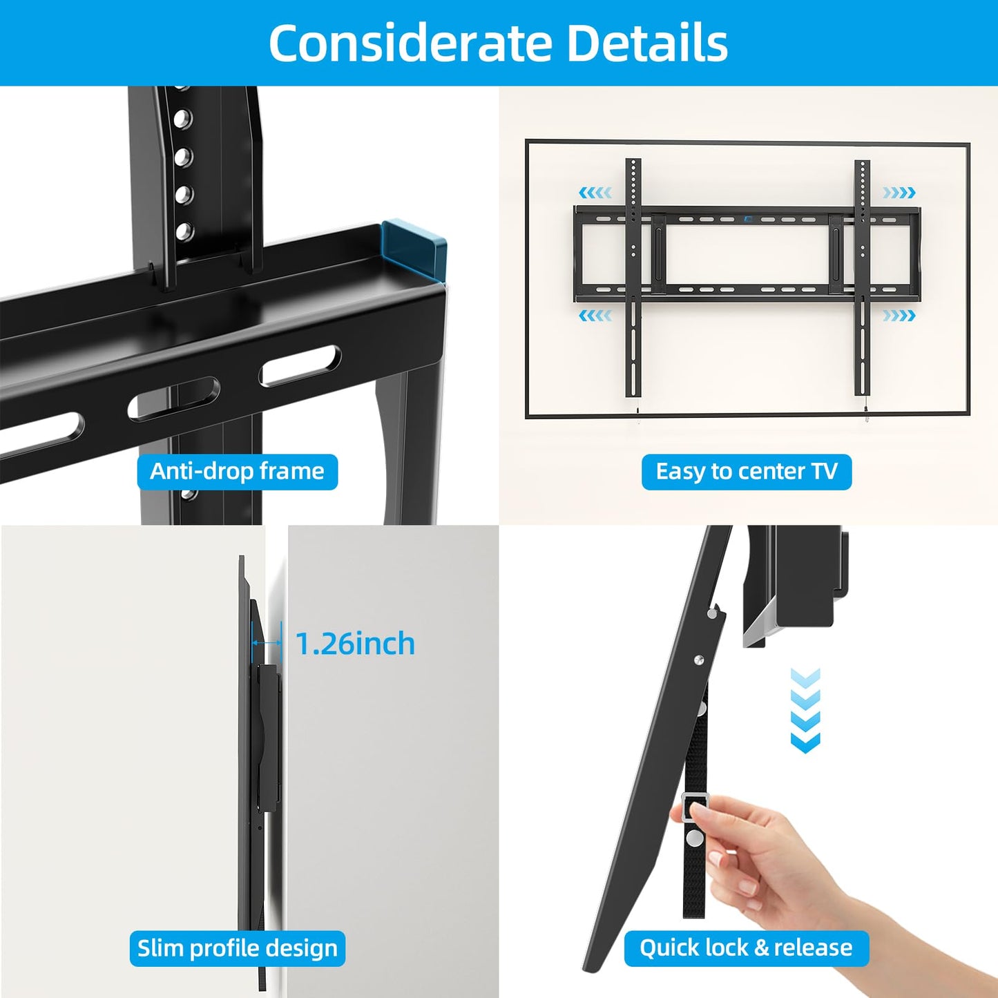 HOME VISION Heavy Duty Fixed TV Wall Mount Bracket for 48-120 Inch Extra Large Flat Screen Smart TVs, 264 Lbs Capacity, Max VESA 800x600 mm, Stud
