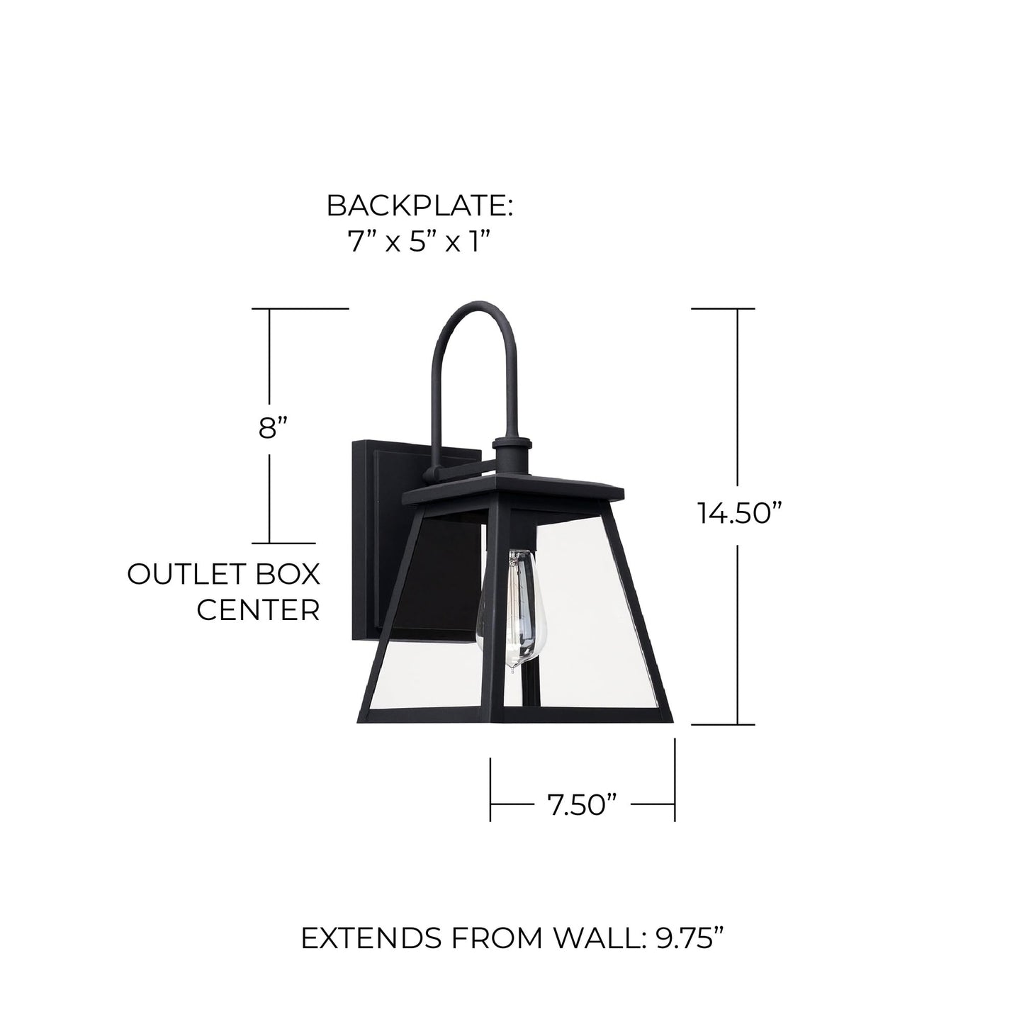 Capital Lighting 926811BK Belmore Clear Glass Outdoor Wall Sconce, 1-Light 100 Watt, 15" H x 8" W, Black