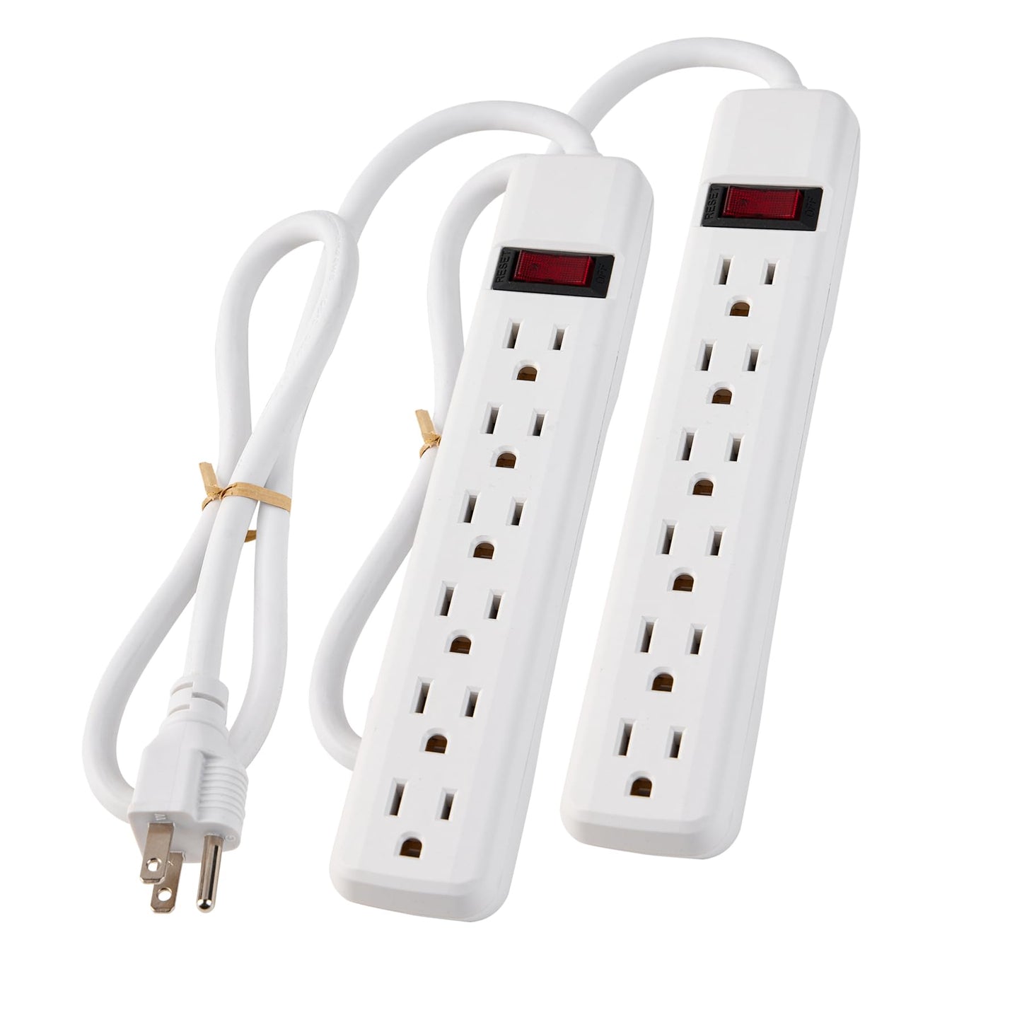 PowerEnvy 6-Outlet Surge Protector 2pk - 250 Joules, 2ft Cord, 15A/125V, 1875W Max - Right Angle Plug, Black - Home, Office, & Electronics Protection