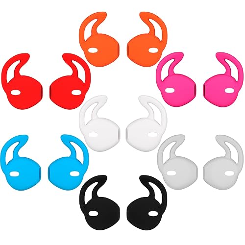 D & K Exclusives Ear Hook Cover Tips for Earphone Headphones [7 Pairs] Anti-Slip Soft Silicone Ear Gels for Earpods Earbuds, Black, White, Red