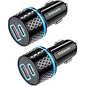 QGeeM USB C Car Charger Adapter, 2Pack 91W Fast Charging Cigarette Lighter Charger with PD3.0, USB Type-C Phone Charger Compatible for iPhone 15 14 13