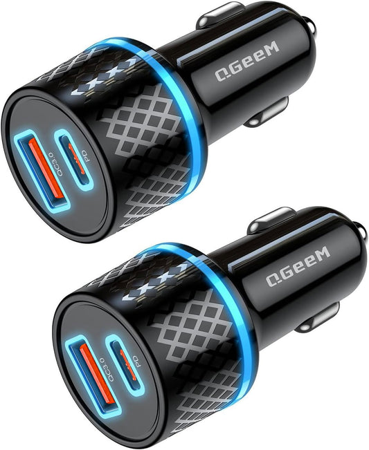 QGeeM USB C Car Charger Adapter, 2Pack 91W Fast Charging Cigarette Lighter Charger with PD3.0, USB Type-C Phone Charger Compatible for iPhone 15 14 13