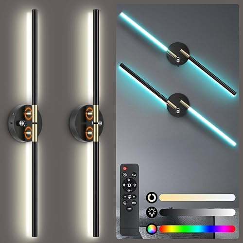 NoeiiT Battery Operated Wall Sconce with 360°DIY Independently Rotate Lamp,Wireless Magnetic Wall Lights with Remote,Timer,Dimmable 3000K-6500K,RGB