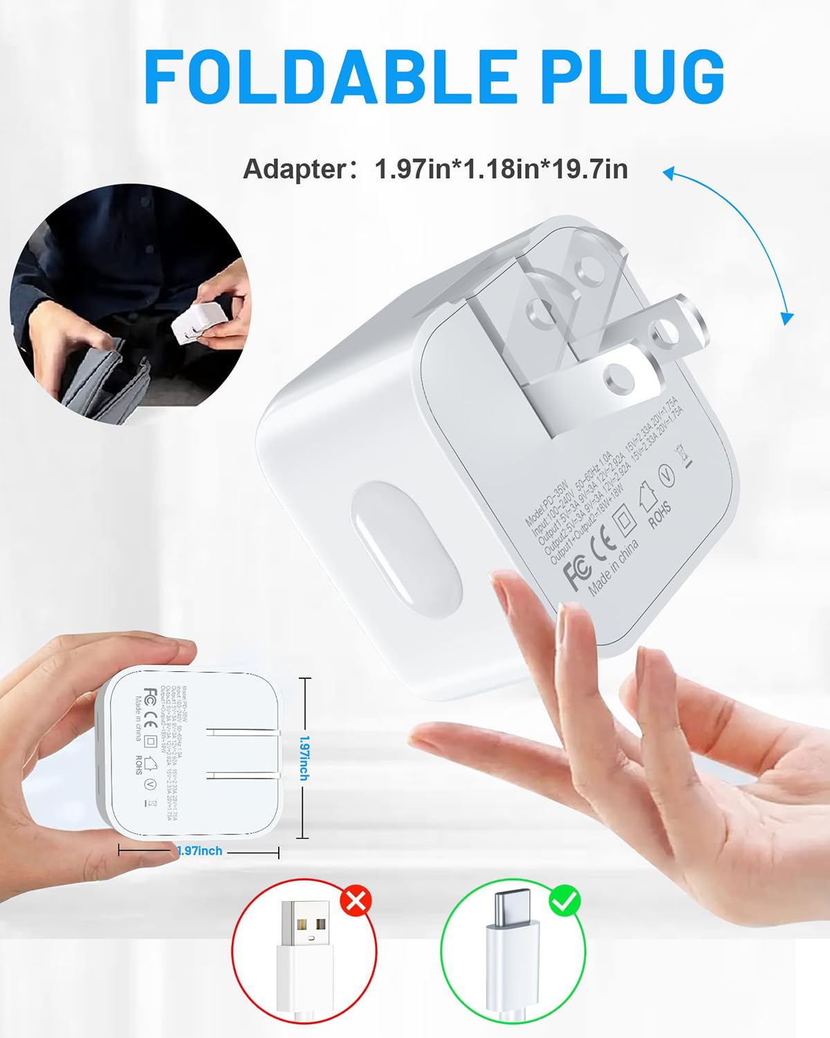35W Dual USB-C Port Compact Power Adapter with 5FT C to C,Charging Cord for iPhone 16 15 14 13 12 11 Pro Max Plus,Samsung
