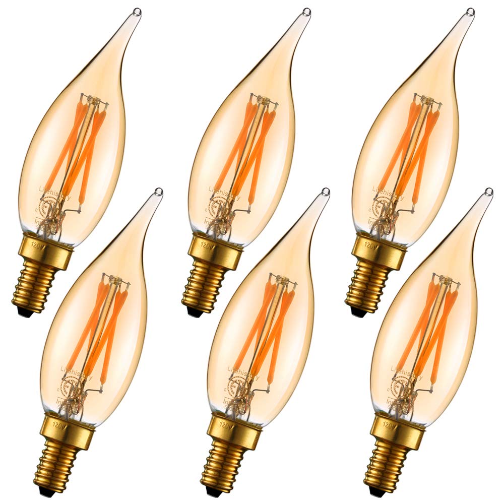 LiteHistory CA10 E12 Candelabra Bulb 40 watt,Amber Light Bulbs,2200K,6Pack