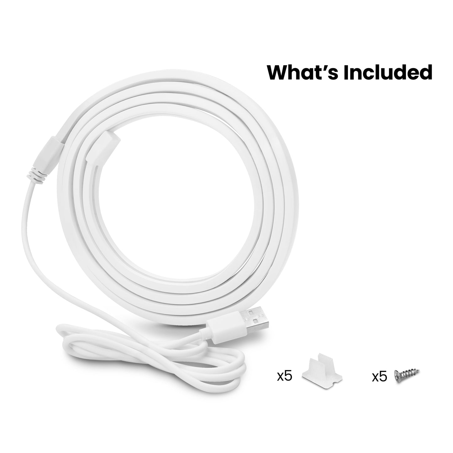 Feit Electric 5ft Indoor USB-Powered White Neon Flex Light, 120 Lumens, 3000K Bright Glow, 25,000-Hour Lifetime, Easy-to-Shape Display Lighting