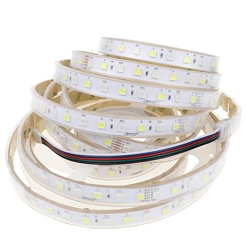 LEDENET 5050 SMD RGB+Cold White LED Strip Lights 6000K-6500K Daylight Bright LED Tape Light DC 24V 360LEDs 16.4ft Outdoor Waterproof IP67 for Wedding