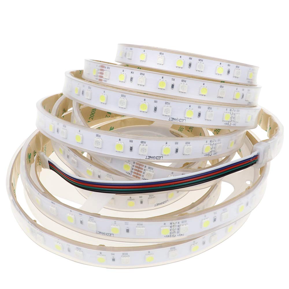 LEDENET 5050 SMD RGB+Cold White LED Strip Lights 6000K-6500K Daylight Bright LED Tape Light DC 24V 360LEDs 16.4ft Outdoor Waterproof IP67 for Wedding
