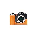 SL Camera Case, BolinUS Handmade Genuine Real Leather Half Camera Case Bag Cover for Leica SL Camera Bottom Opening Version + Hand Strap (Yellow)
