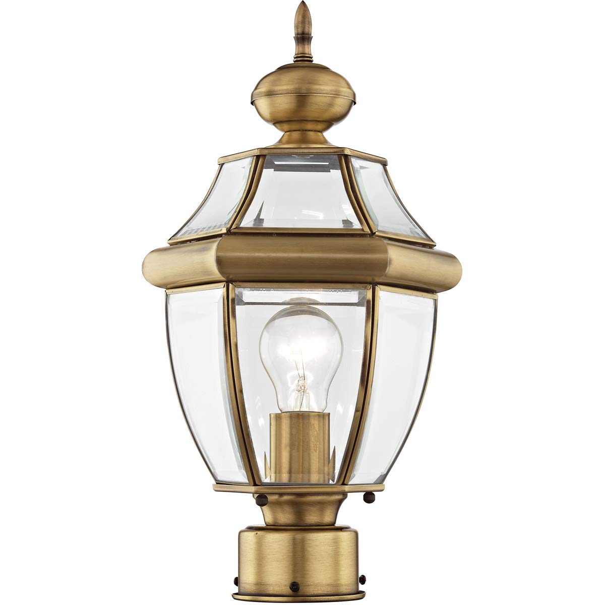 Livex Lighting Lantern 2153-01 Outdoor Post with Clear Beveled Glass Shades, Antique Brass