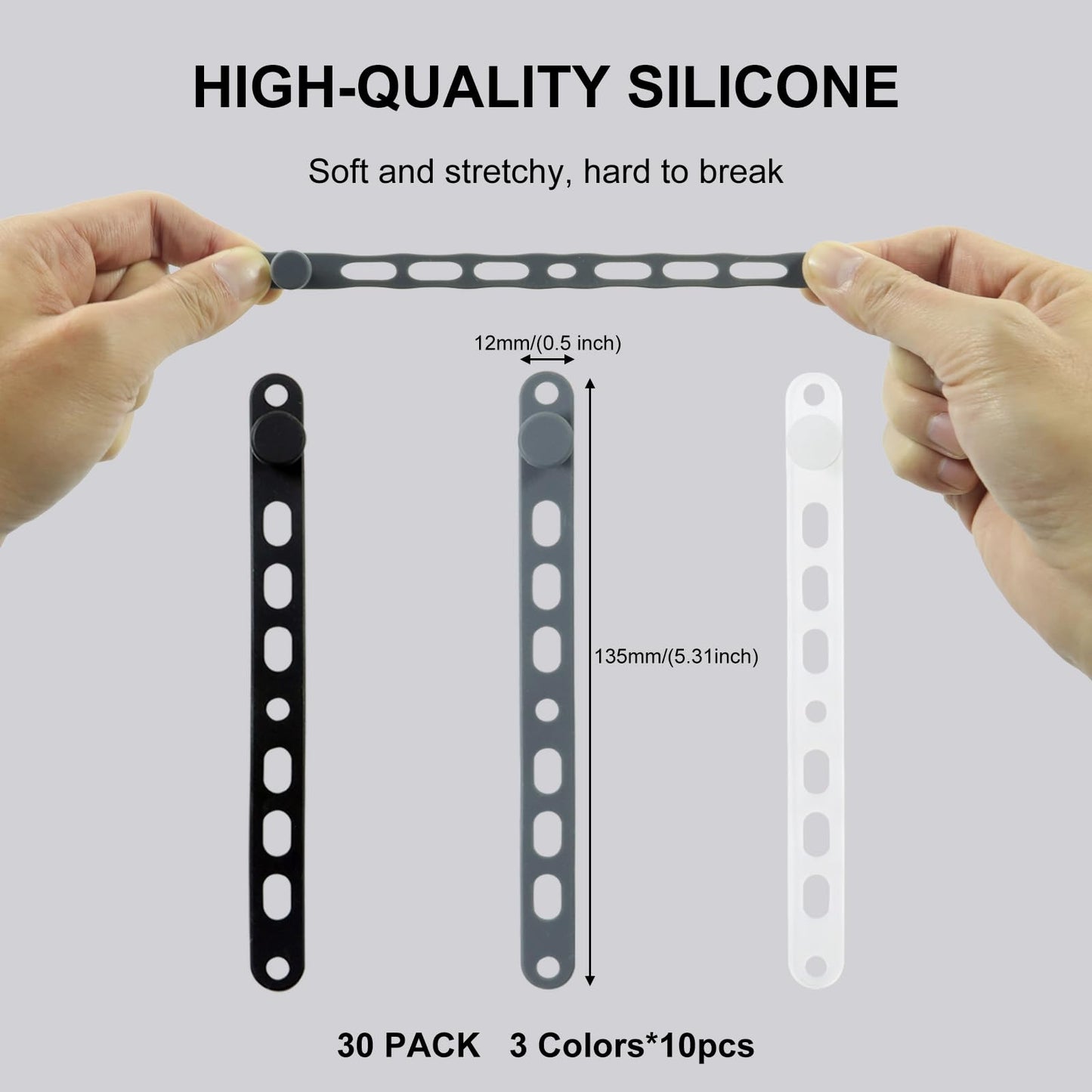 Lantellex 30Pcs Silicone Cable Ties, Office Desk Organizer Accessories, Reusable Wire Ties Management with Lock Buckle, Adjustable Charger Cable Strap