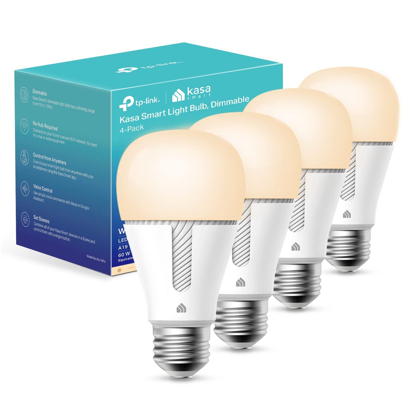 Kasa Smart Light Bulbs that works with Alexa and Google Home, Dimmable Smart LED Bulb, A19, 9W, 800Lumens, Soft White(2700K), CRI?90, WiFi 2.4Ghz