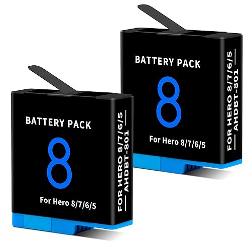 1500mAh 2-Pack Battery Compatible for Hero 8/7/6/5 Black Official, Compatible with Hero 2018, AHDBT-801,AHDBT-501, 601-27537-000, 601-10197-000