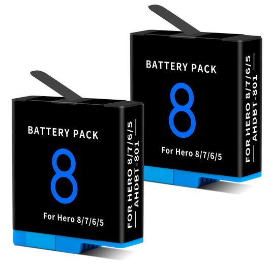 1500mAh 2-Pack Battery Compatible for Hero 8/7/6/5 Black Official, Compatible with Hero 2018, AHDBT-801,AHDBT-501, 601-27537-000, 601-10197-000