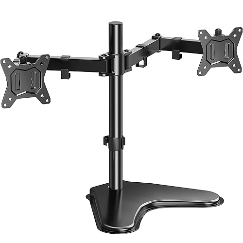 HUANUO 32 inches Dual Monitor Stand up to 17.6lbs per Arm, High-Grade Aluminum Free Standing Dual Monitors Mount for 2 Screens. Fully Adjustable Dual