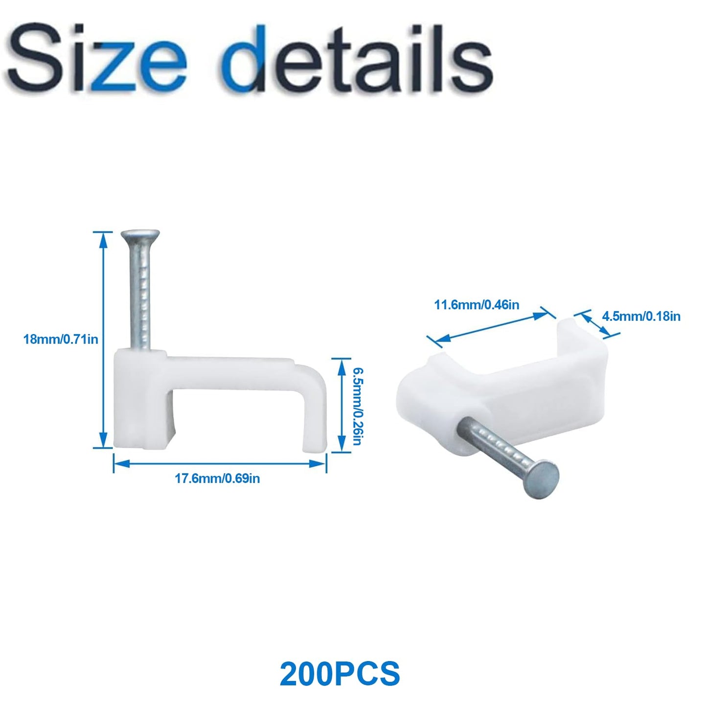 INCREWAY 200Pcs 12mm Flat Cable Wire Clips Cable Staples Cord Holder Wire Management, White