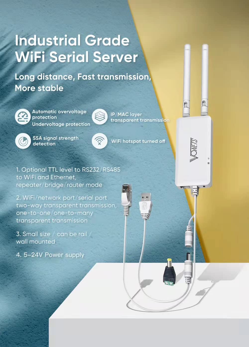 VONETS Industrial WiFi Serial Port Server/WiFi Bridge Ethernet Repeater Wireless Router - Signal Extender for Medical Devices, IP Cameras, PLCs