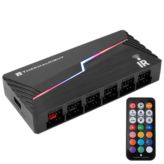 Thermalright ARGB and Fan HUB X12 IR Black ARGB/PWM Fan Hub Controller Used SATA Power Supply,Hub Support 12 Groups of CPU Fans,Power Supply Interface