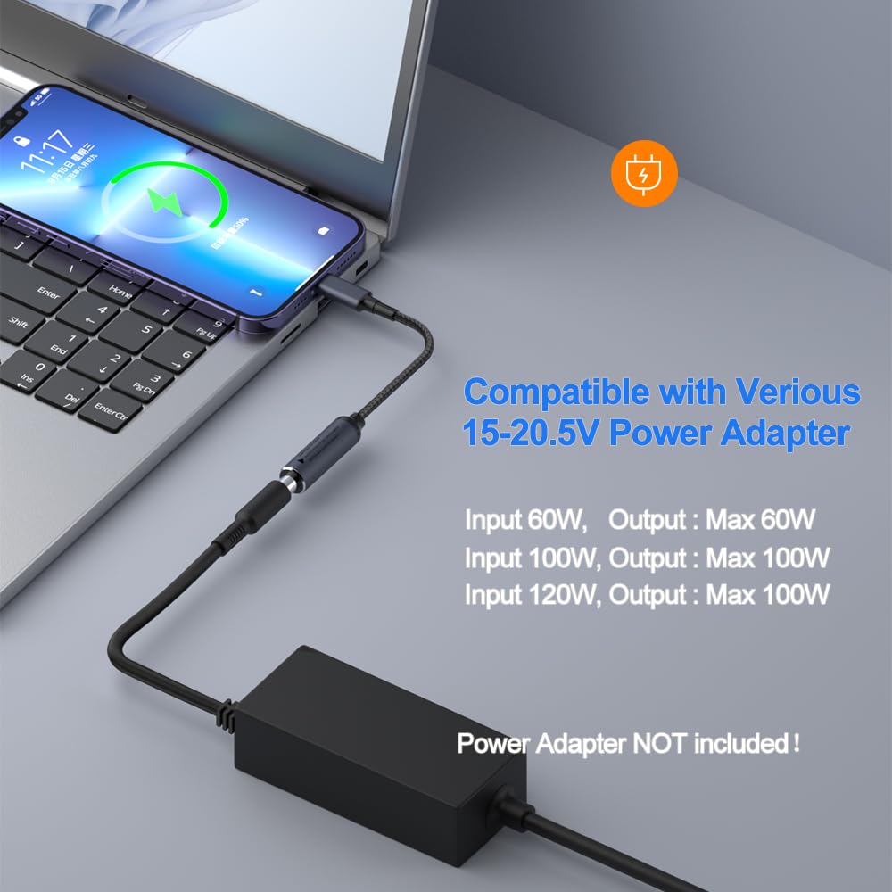 PLUSPOE PD 100W DC 5.5mm x 2.1mm Female Input to USB Type C Male Power Charging Cable, 100W DC5521 to Type C Cable with PD Automatic Identification