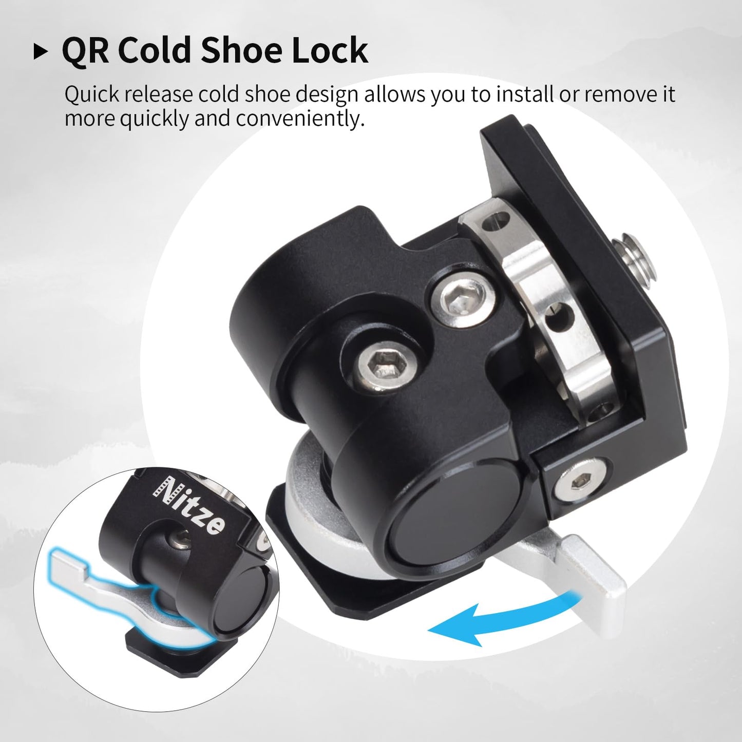 Nitze Field Monitor Mount with Quick Release Cold Shoe, Swivel and Tilt Adjustable Low Profile Monitor Holder - N54-F1